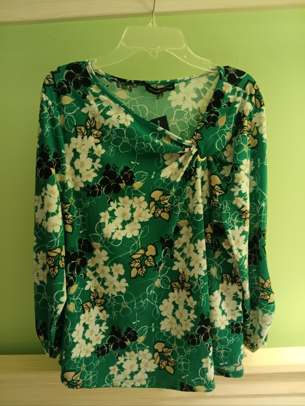 Green Floral Knot-Detail Women’s Blouse